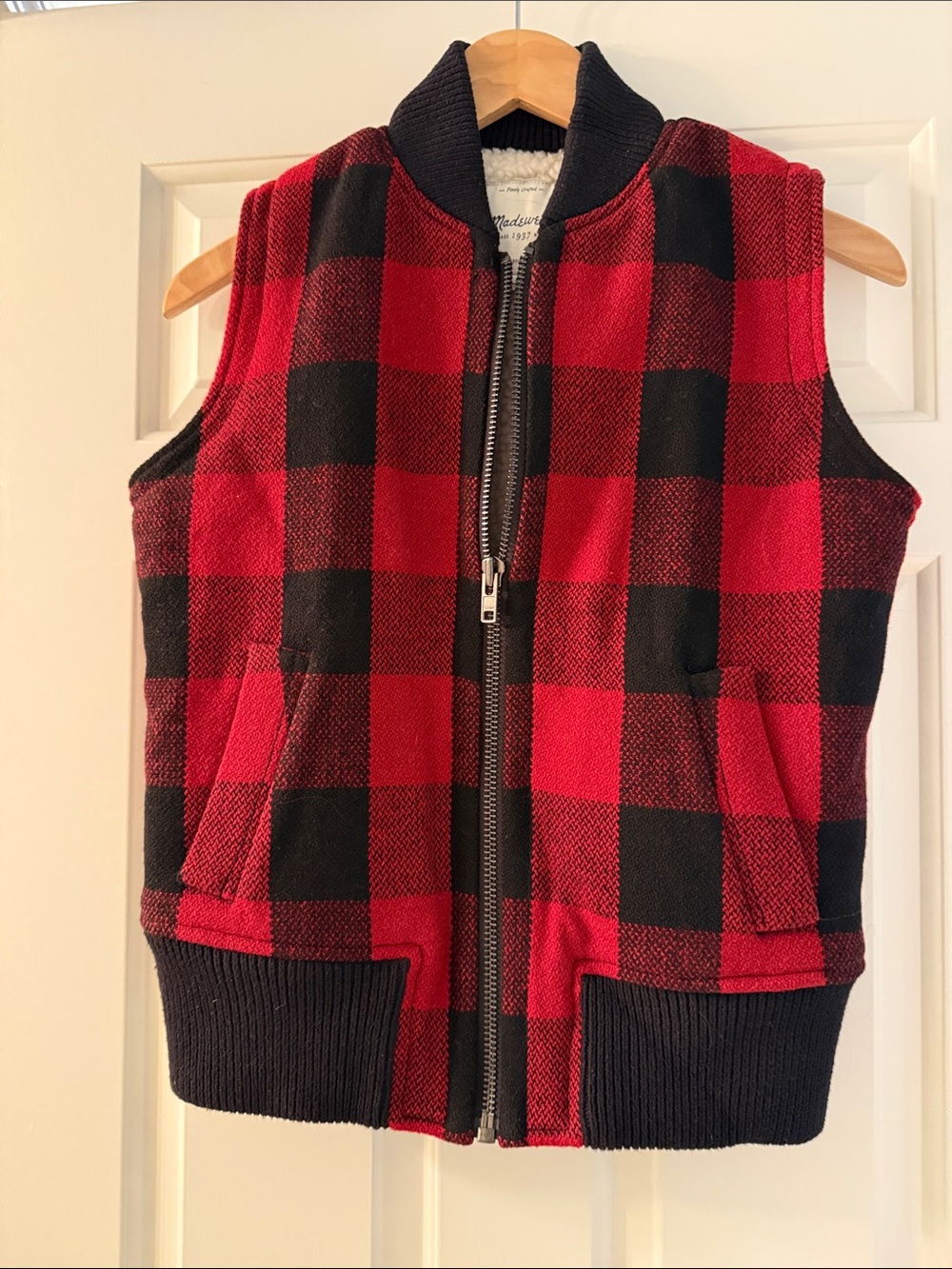 Madewell Red and Black Buffalo Plaid Vest. Size small.